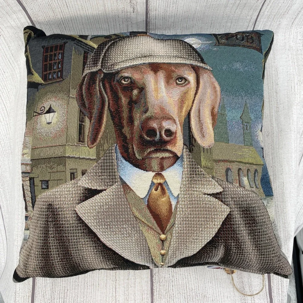 Hines of Oxford Tapestry Pillow Brown Gentleman Dog Sherlock Holmes British